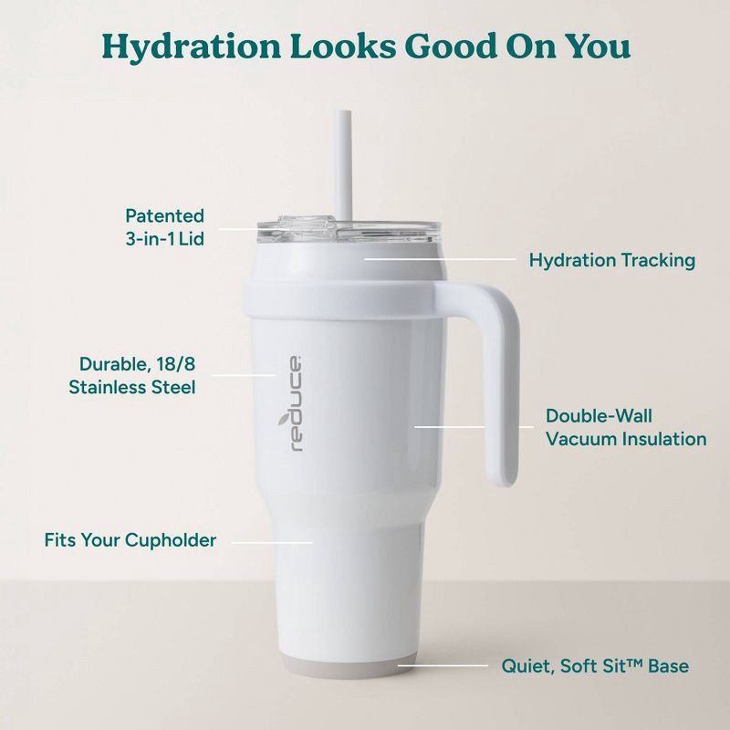 slide 4 of 8, Reduce 40oz Cold1 Vacuum Insulated Stainless Steel Straw Tumbler Mug White: Dishwasher-Safe, Dual Lid Openings, 40 oz