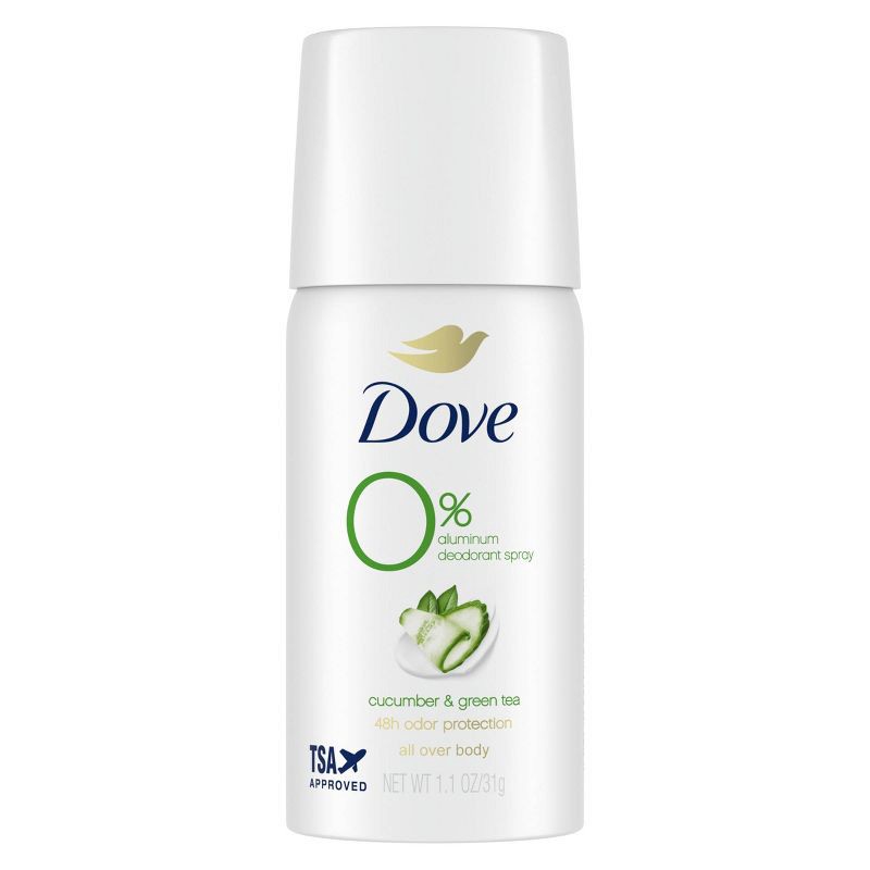 slide 2 of 9, Dove Beauty 0% Aluminum, Cucumber & Green Tea Deodorant Spray - Trial Size - 1.1oz, 1.1 oz