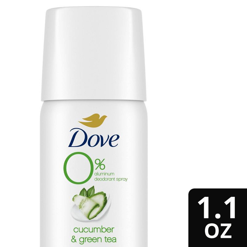 slide 1 of 9, Dove Beauty 0% Aluminum, Cucumber & Green Tea Deodorant Spray - Trial Size - 1.1oz, 1.1 oz