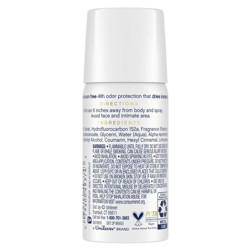 slide 3 of 9, Dove Beauty 0% Aluminum, Cucumber & Green Tea Deodorant Spray - Trial Size - 1.1oz, 1.1 oz