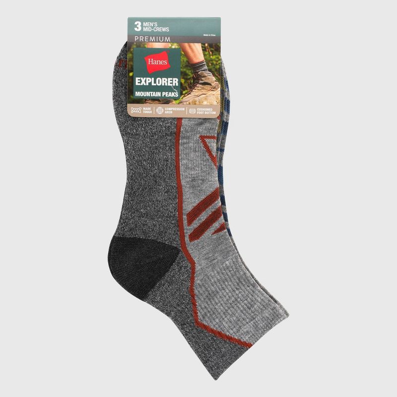 Hanes Premium Men's Peaks Triangle Explorer Ankle Socks 3pk - Gray 6-12 3  ct