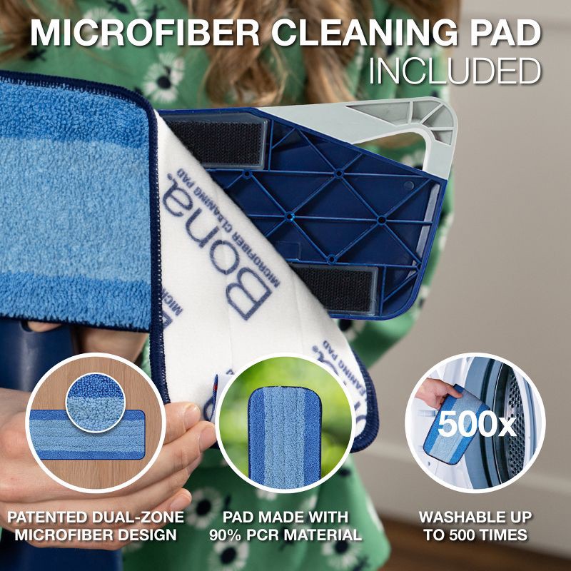 slide 5 of 7, Bona Floor Mop Starter Kit - 2-in-1 Wet + Dry Floor Sweeping + Mopping - 1 Mop, 1 Reusable Sweeping Pad, 1 Reusable Mopping Pad, 1 ct