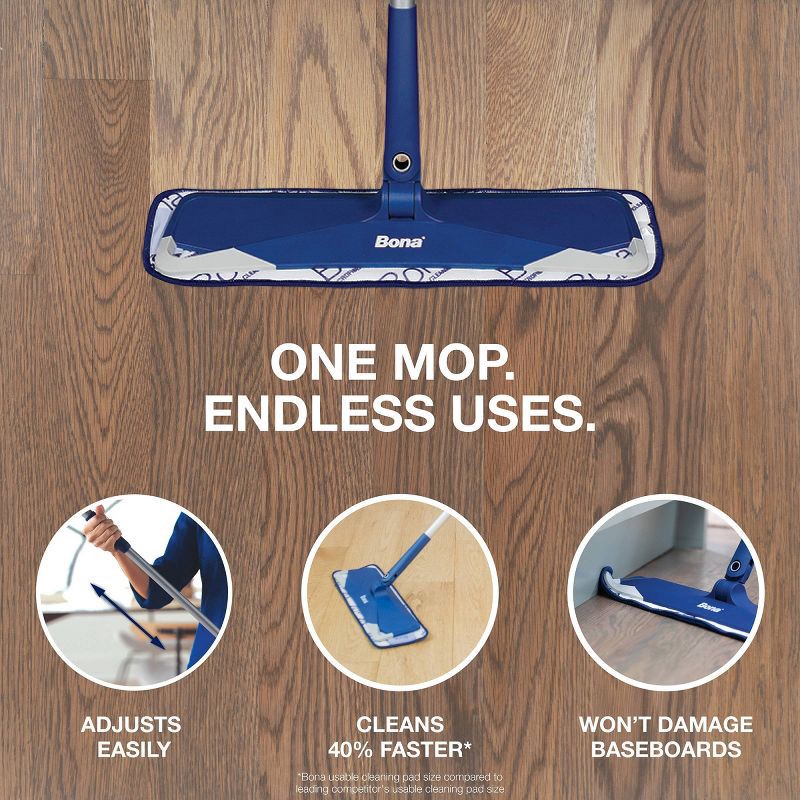 slide 7 of 7, Bona Floor Mop Starter Kit - 2-in-1 Wet + Dry Floor Sweeping + Mopping - 1 Mop, 1 Reusable Sweeping Pad, 1 Reusable Mopping Pad, 1 ct