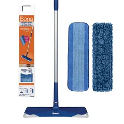 Bona Floor Mop Starter Kit - 2-in-1 Wet + Dry Floor Sweeping + Mopping - 1 Mop, 1 Reusable Sweeping Pad, 1 Reusable Mopping Pad