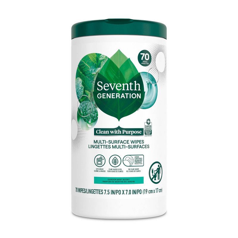 slide 2 of 9, Seventh Generation Garden Mint Multi-Surface Cleaning Wipes - 70ct, 70 ct