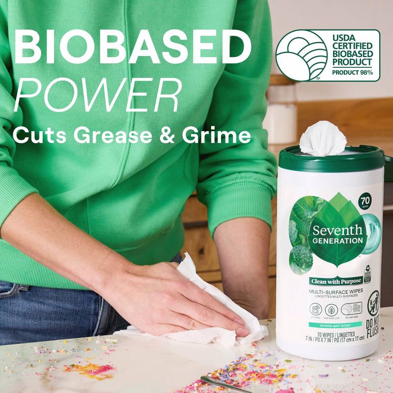 slide 5 of 9, Seventh Generation Garden Mint Multi-Surface Cleaning Wipes - 70ct, 70 ct