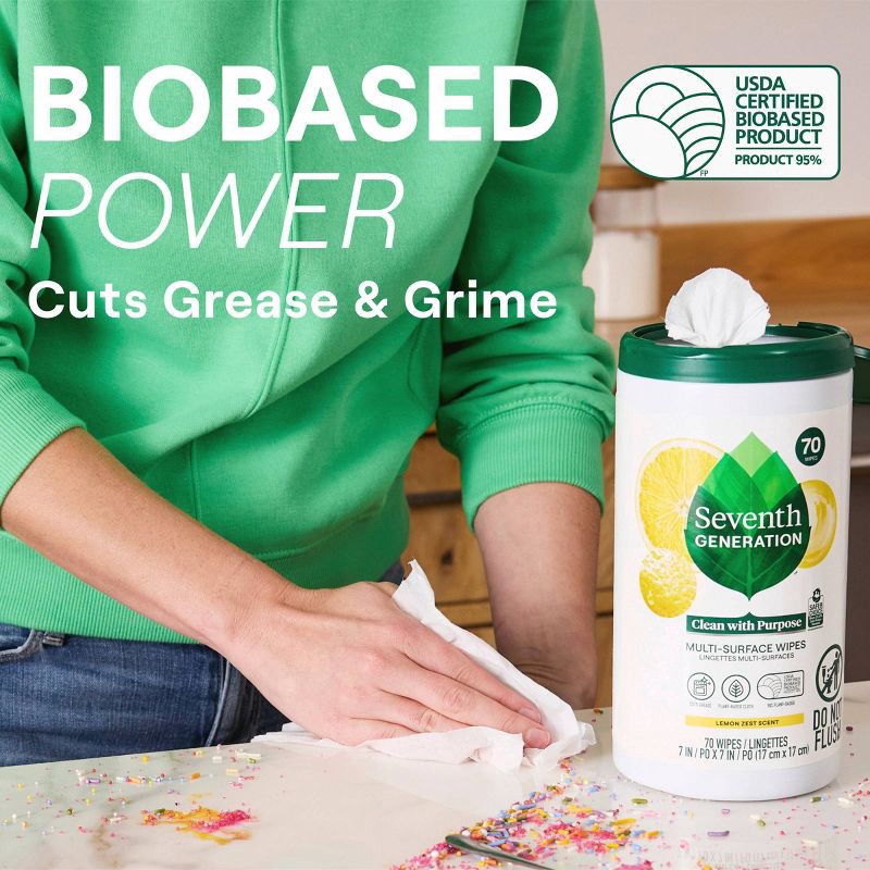 slide 5 of 9, Seventh Generation Lemon Zest Multi-Surface Cleaning Wipes - 70ct, 70 ct