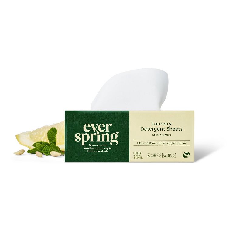 slide 2 of 3, Lemon & Mint Laundry Detergent Sheets - 64 Loads - Everspring™, 1 ct