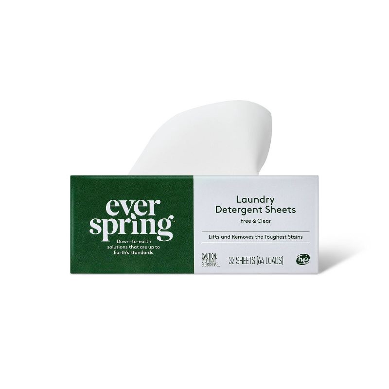 slide 2 of 3, Free & Clear Laundry Detergent Sheets - 64 Loads - Everspring™, 1 ct