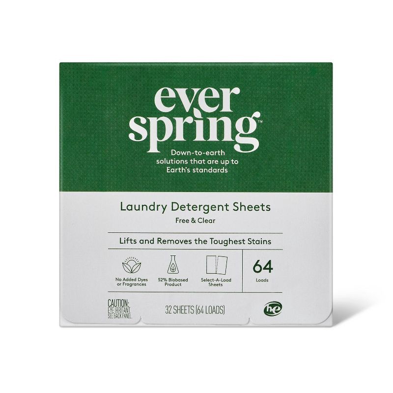 slide 1 of 3, Free & Clear Laundry Detergent Sheets - 64 Loads - Everspring™, 1 ct