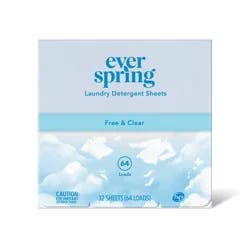 Free & Clear Laundry Detergent Sheets - 64 Loads - Everspring™