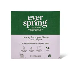Lavender & Bergamot Laundry Detergent Sheets - 64 Loads - Everspring™: Paraben-Free, Bleach-Free, Non-Toxic