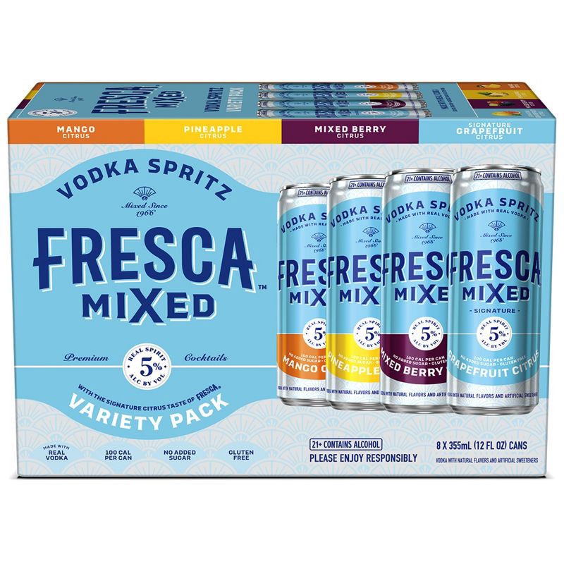 slide 2 of 14, Hard Fresca Fresca Mixed Vodka Spritz Variety Pack Gluten-Free Canned Cocktail - 8pk/355ml Cans, 8 ct; 12 fl oz