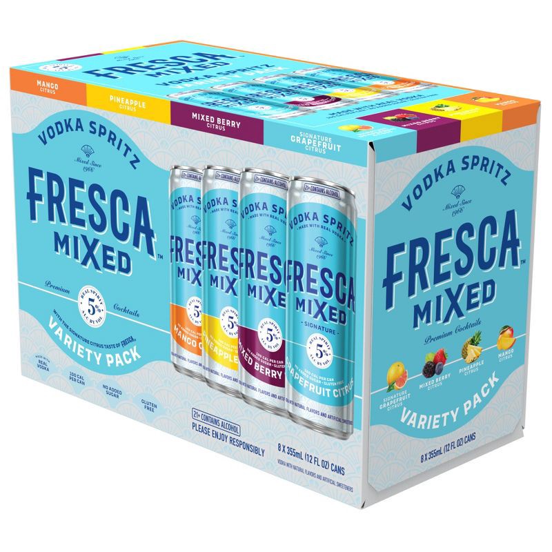 slide 14 of 14, Hard Fresca Fresca Mixed Vodka Spritz Variety Pack Gluten-Free Canned Cocktail - 8pk/355ml Cans, 8 ct; 12 fl oz