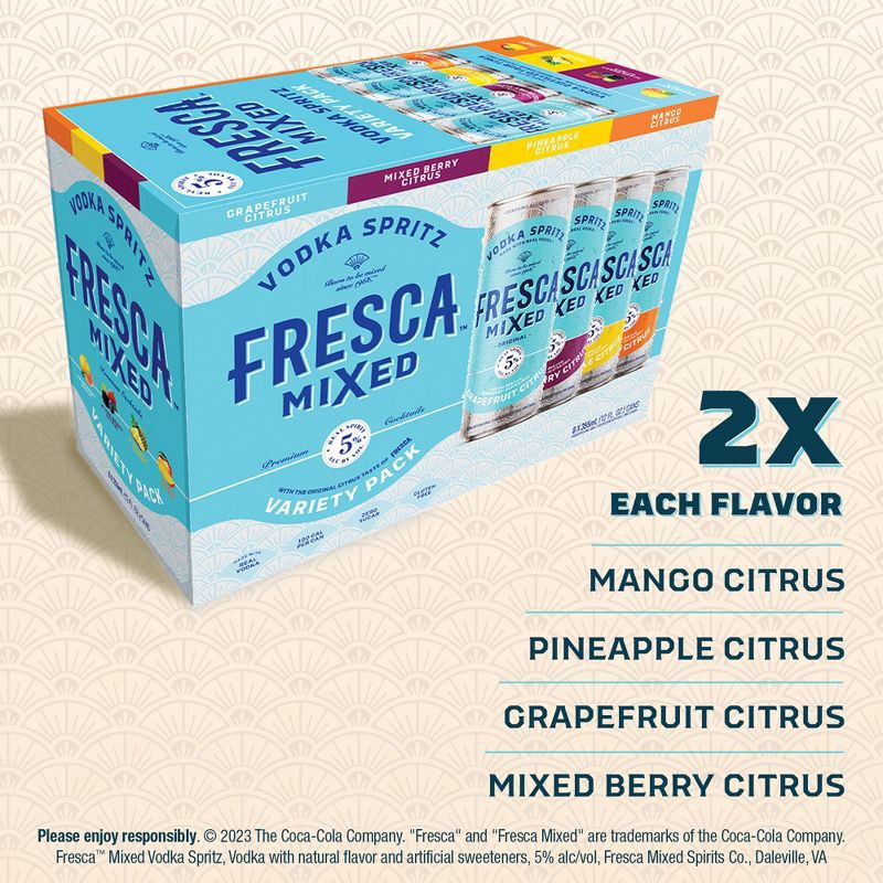 slide 4 of 14, Hard Fresca Fresca Mixed Vodka Spritz Variety Pack Gluten-Free Canned Cocktail - 8pk/355ml Cans, 8 ct; 12 fl oz