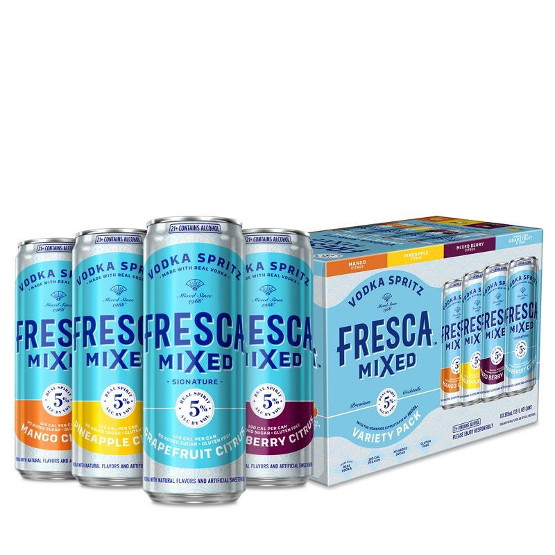 slide 1 of 14, Hard Fresca Fresca Mixed Vodka Spritz Variety Pack Gluten-Free Canned Cocktail - 8pk/355ml Cans, 8 ct; 12 fl oz