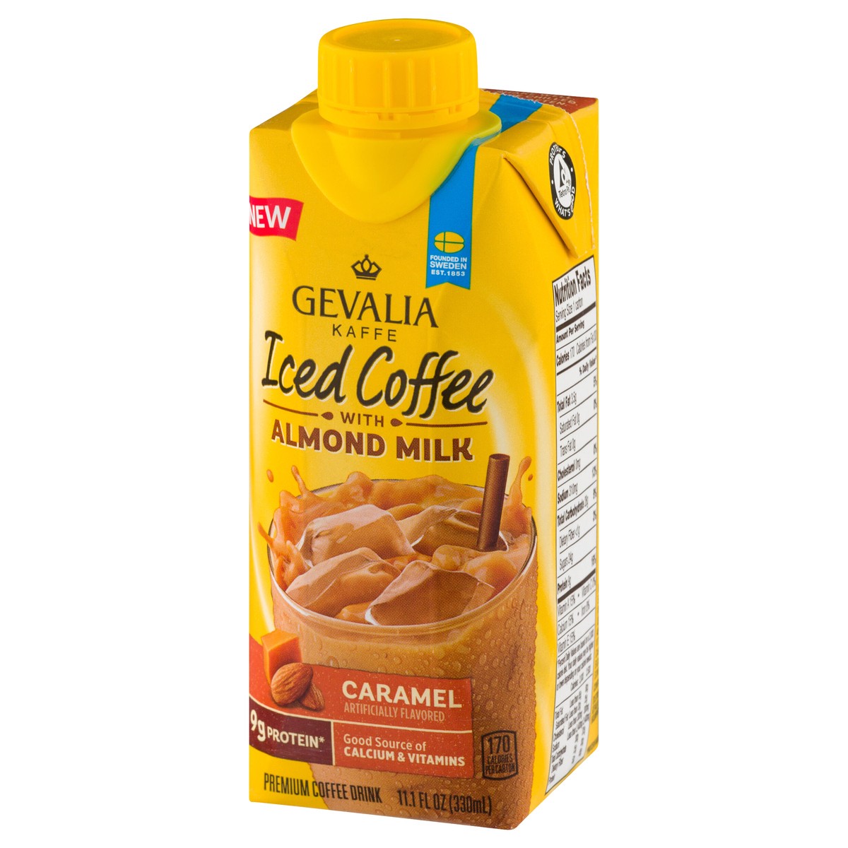 slide 11 of 13, Gevalia Caramel Iced Coffee with Almond Milk, Caffeinated, 11.1 fl oz Carton, 11.1 fl oz