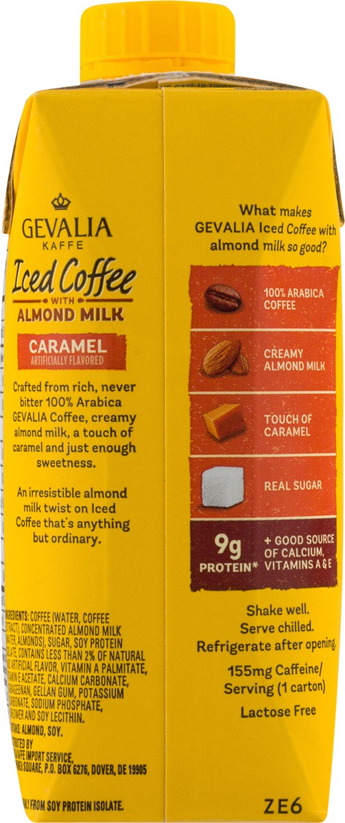 slide 13 of 13, Gevalia Caramel Iced Coffee with Almond Milk, Caffeinated, 11.1 fl oz Carton, 11.1 fl oz