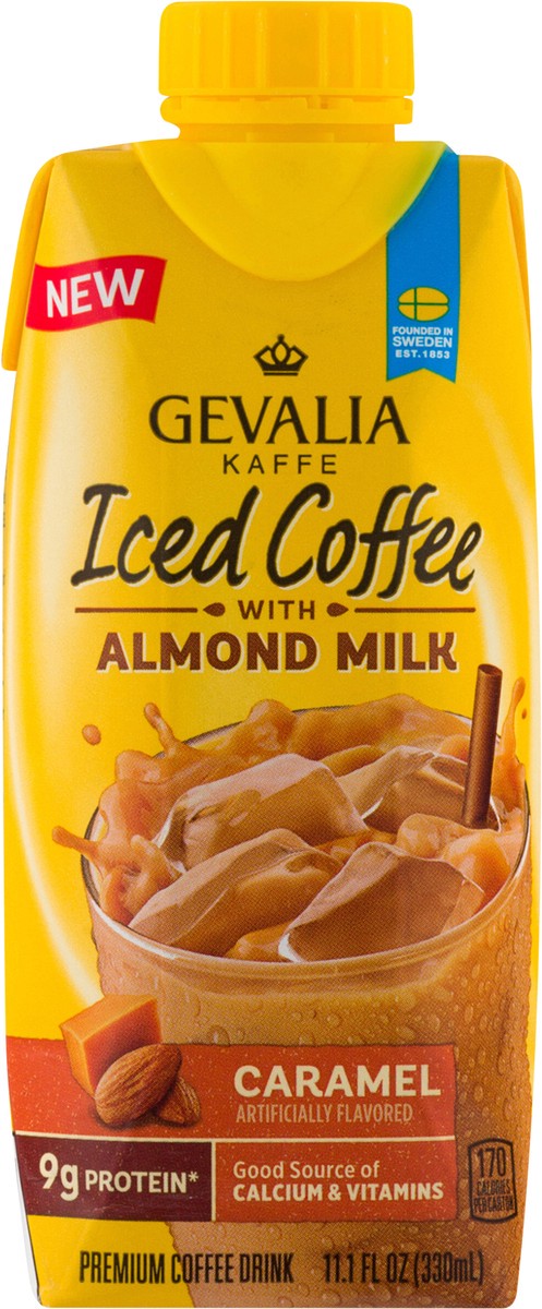 slide 7 of 13, Gevalia Caramel Iced Coffee with Almond Milk, Caffeinated, 11.1 fl oz Carton, 11.1 fl oz