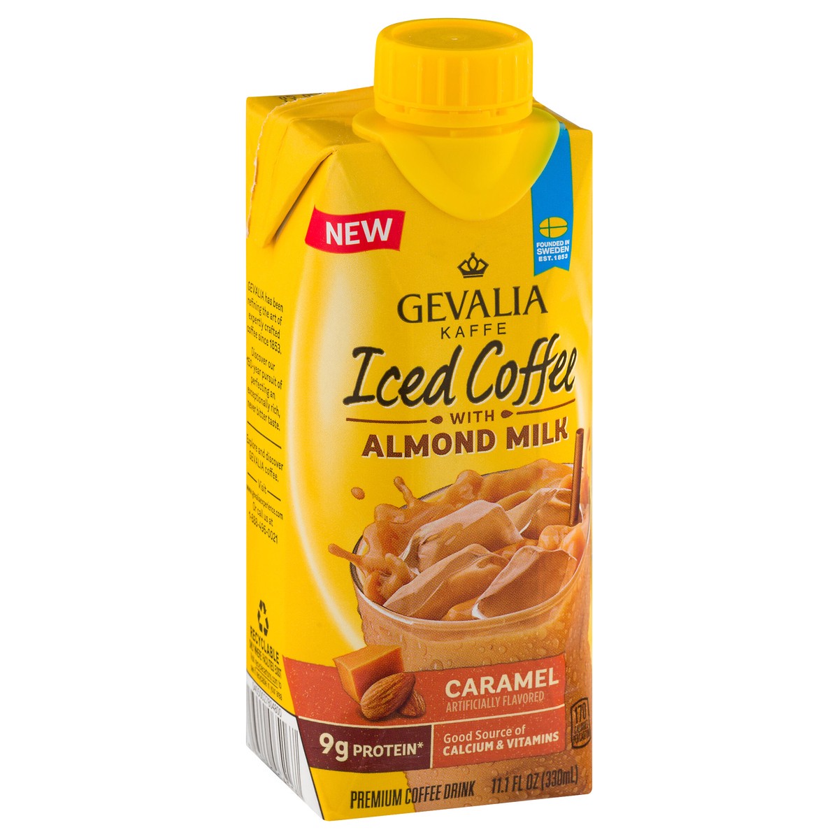 slide 10 of 13, Gevalia Caramel Iced Coffee with Almond Milk, Caffeinated, 11.1 fl oz Carton, 11.1 fl oz