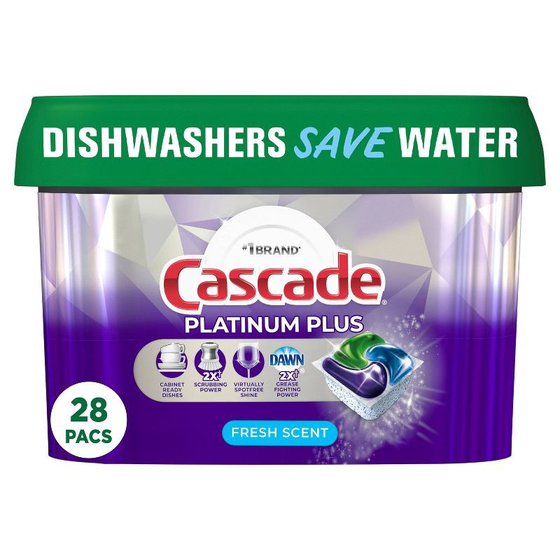 slide 1 of 1, Cascade Fresh Platinum Plus Action Pacs Dishwasher Detergents - 28ct, 28 ct