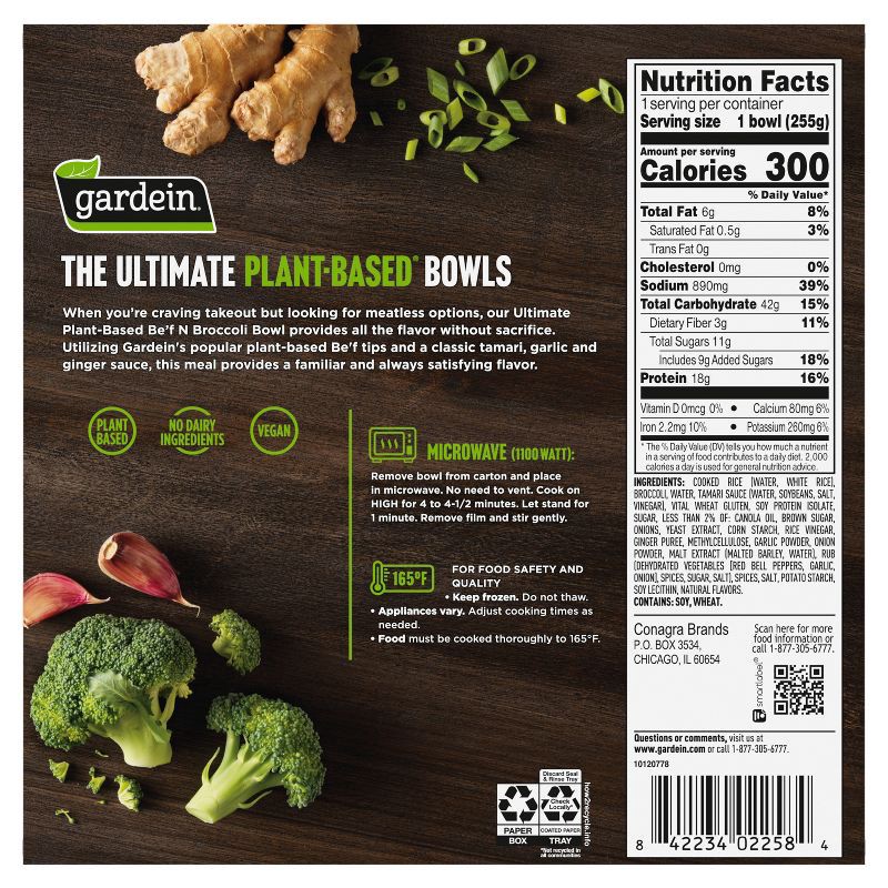 slide 4 of 6, Gardein Ultimate Frozen Vegan Bowl Be'f & Broccoli - 8oz, 8 oz