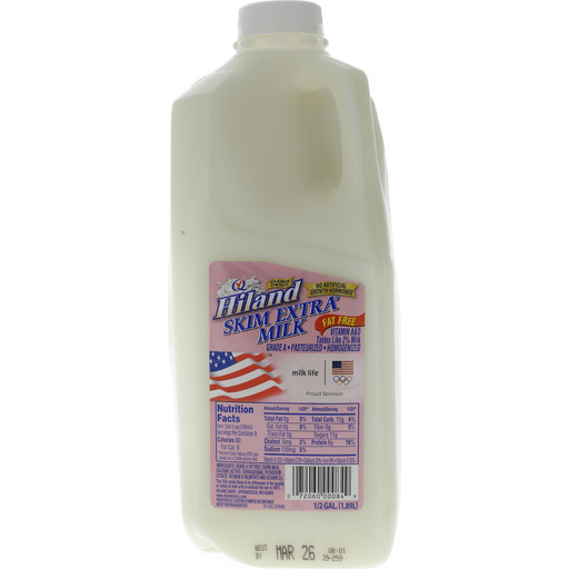 slide 1 of 1, Hiland Dairy Extra Skim Milk, 1/2 gal