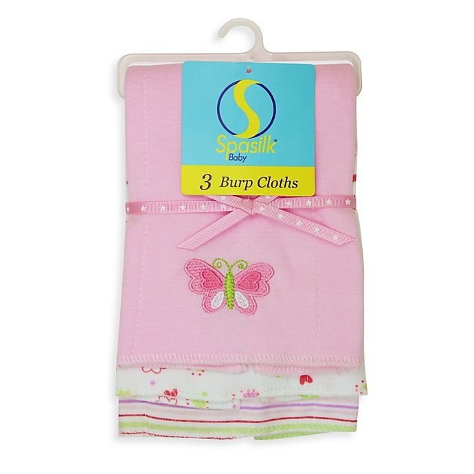 slide 2 of 2, SpaSilk Butterfly Burp Cloths - Pink, 3 ct