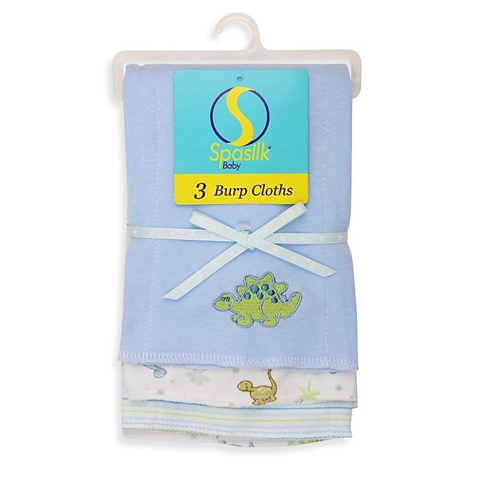 slide 2 of 2, SpaSilk Dinosaur Burp Cloths - Blue, 3 ct