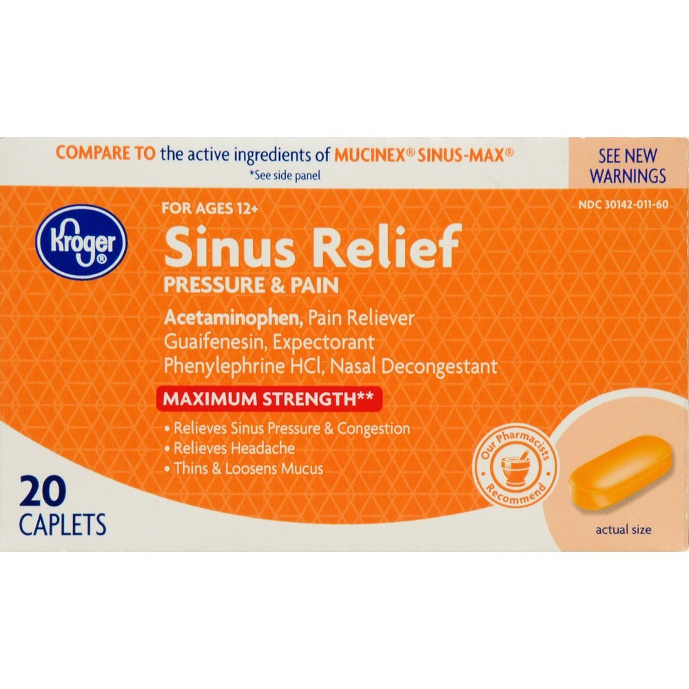 slide 1 of 1, Kroger Mucus Relief Max Sinus Pressure & Pain, 20 ct