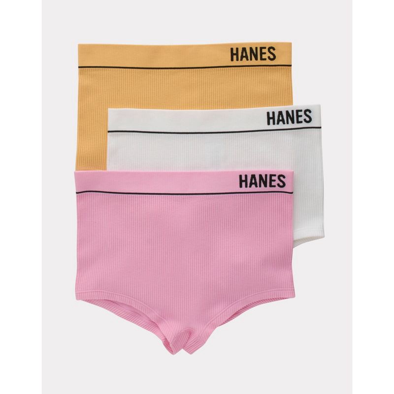 Hanes Originals Women's 3pk Ribbed Boy Shorts - Gold/White/Pink S