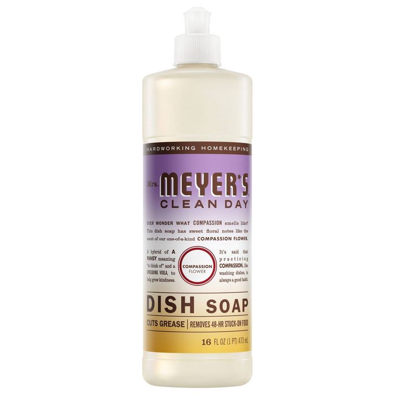 slide 1 of 9, Mrs. Meyer's Clean Day Compassion Flower Dish Soap - 16 fl oz: Dye-Free, Paraben-Free, Liquid, Plastic Bottle, 16 fl oz