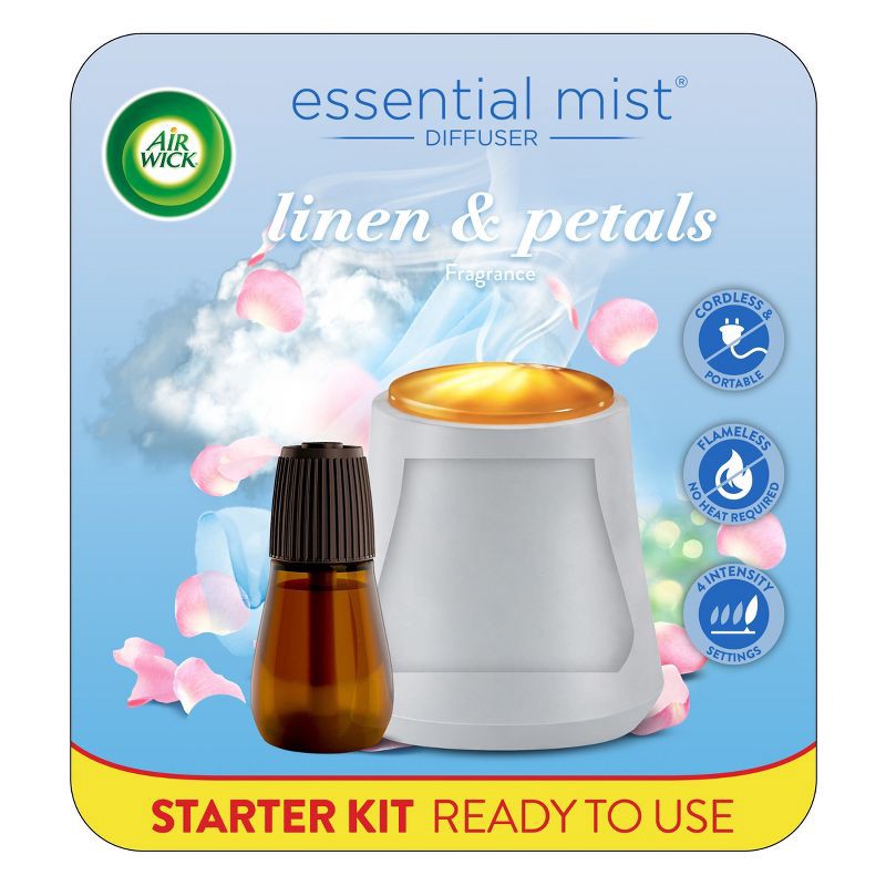 slide 1 of 10, Air Wick Essential Mist Diffuser Kit - Linen - 0.67 fl oz/2ct: Aromatherapy Electric Battery Operated, 8 Hours Run Time, 2 ct; 0.67 fl oz
