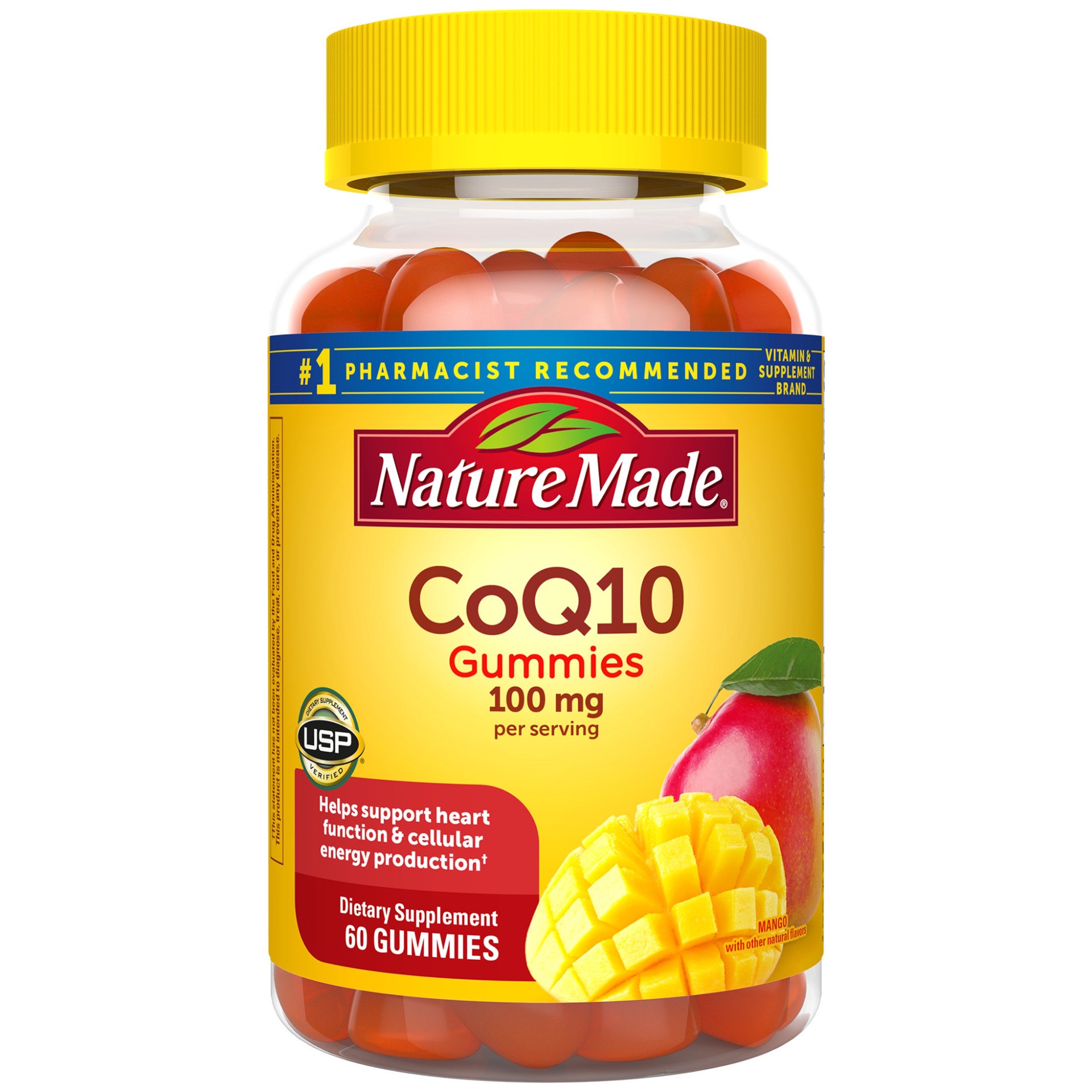 slide 1 of 9, Nature Made CoQ10 100 mg Gummies, 60 Count for Heart Health and Cellular Energy Production, 60 ct