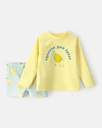 Carter's Baby Boy 2-Piece Lemon Rashguard Swimsuit Set - Yellow/Blue - 6M