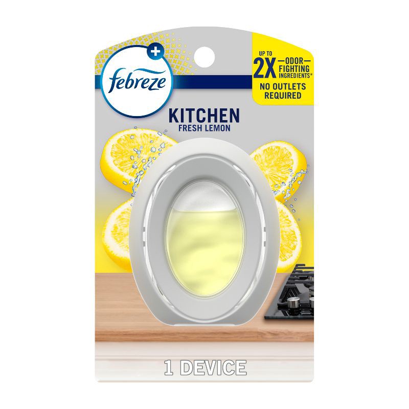 slide 1 of 9, Febreze Heavy Duty Kitchen Air Freshener - Lemon - 1ct: Oil, Dye-Free, Phthalate-Free, 0.25oz, 1 ct, 0.25 oz