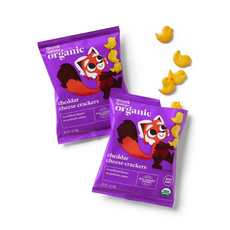 slide 2 of 3, Organic Cheddar Chicks Baked Snack Crackers - 8oz/8ct - Good & Gather™, 8 ct; 8 oz