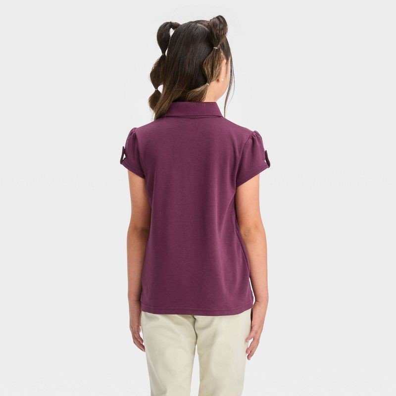 slide 2 of 3, Girls' Short Sleeve Interlock Uniform Polo Shirt - Cat & Jack™ Burgundy M: School Apparel, Kids Pullover, 1 ct