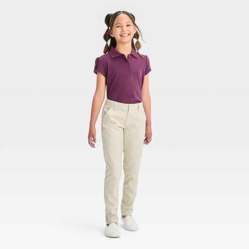 slide 3 of 3, Girls' Short Sleeve Interlock Uniform Polo Shirt - Cat & Jack™ Burgundy M: School Apparel, Kids Pullover, 1 ct