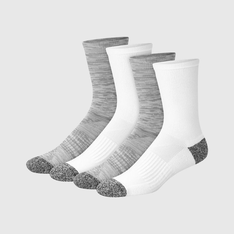 slide 2 of 5, Hanes Premium Hanes Moves Premium Men's Performance Crew Socks 4pk - Gray 6-12: Breathable, Moisture Wicking, Arch Support, 4 ct