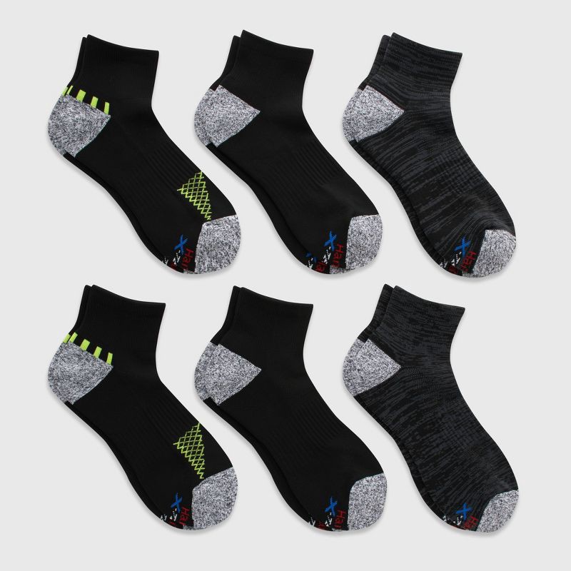 slide 2 of 5, Hanes Premium Hanes Moves Premium Men's Performance Ankle Socks 6pk - Black 6-12: Breathable, Moisture Wicking, Cushioned, 6 ct