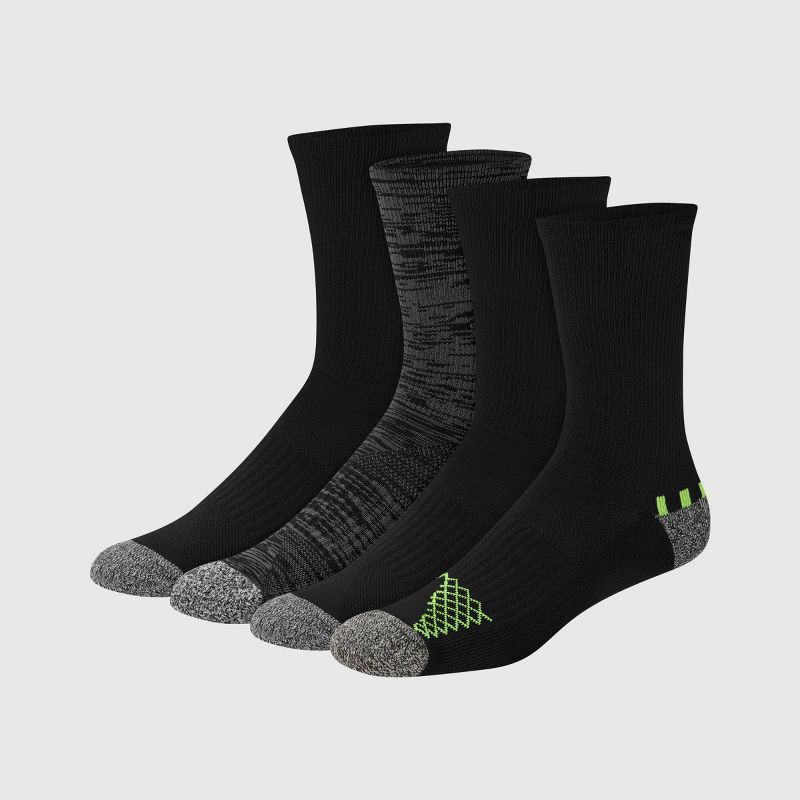 slide 2 of 4, Hanes Premium Hanes Moves Premium Men's Performance Crew Socks 4pk - Black 6-12: Breathable, Moisture Wicking, Cushioned Sole, 4 ct