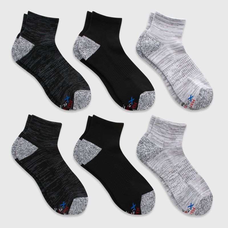 slide 2 of 5, Hanes Premium Hanes Moves Premium Men's Performance Ankle Socks 6pk - Charcoal Gray 6-12: Breathable, Moisture Wicking, Cushioned, 6 ct