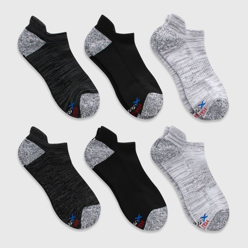 slide 2 of 3, Hanes Premium Hanes Moves Premium Men's Performance Heel Shield Low Cut Socks 6pk - Charcoal Gray 6-12: Breathable, Moisture Wicking, Arch Support, 6 ct
