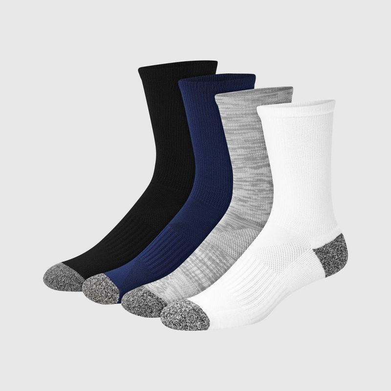 slide 2 of 4, Hanes Premium Hanes Moves Premium Men's Performance Crew Socks 4pk - Navy/Black/Gray 6-12: Moisture Wicking, Cushioned Sole, Arch Support, 4 ct