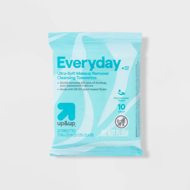 slide 1 of 6, Everyday Ultra-Soft Makeup Remover Cleansing Towelettes - Scented - 10ct - up&up™: Paraben-Free, Sulfate-Free, Travel Size, 10 ct