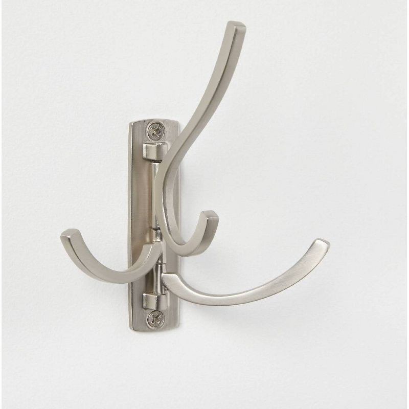 slide 3 of 3, Modern Octopus Swivel Hook Nickel - Brightroom™: Cast Aluminum Decorative Wall Hook, Matte Silver, 15lb Capacity, 15 lb