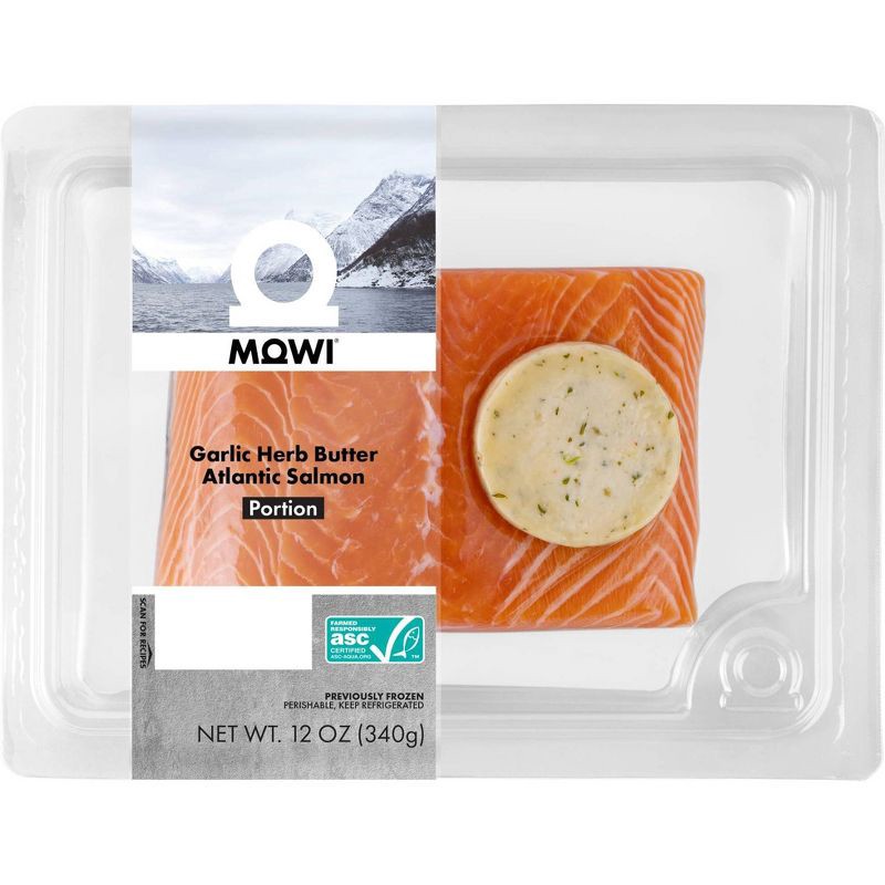 slide 1 of 5, MOWI Fresh Garlic Herb Butter Atlantic Salmon Portion - 12oz, 12 oz