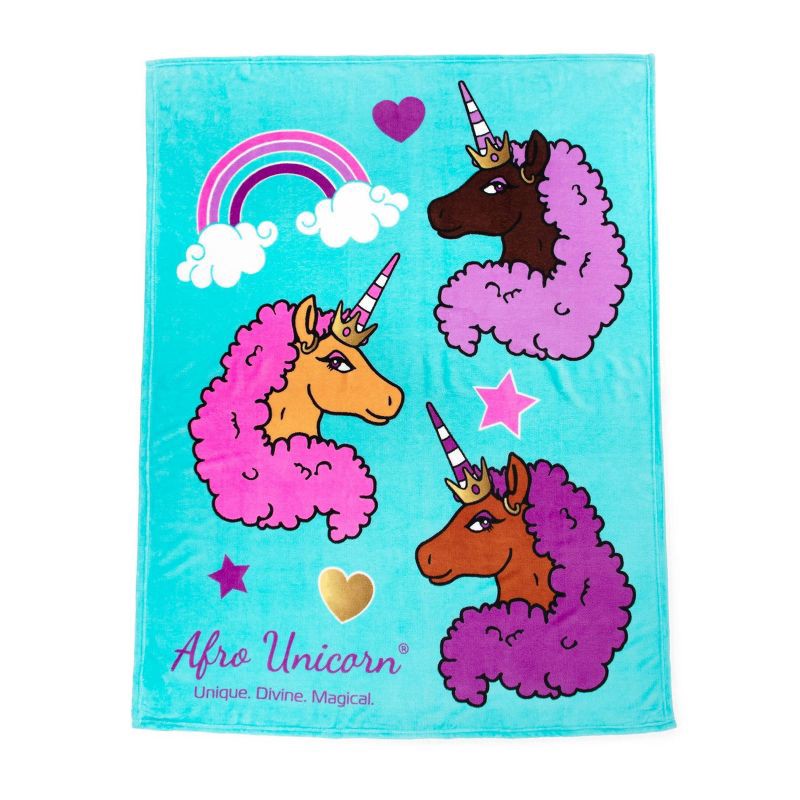 slide 1 of 5, Afro Unicorn Kids' Throw Blankets, 1 ct