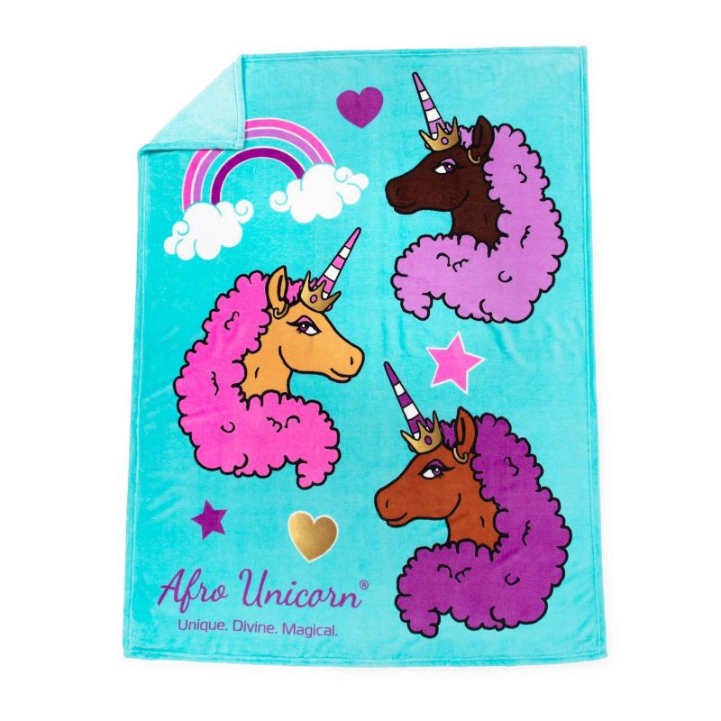 slide 4 of 5, Afro Unicorn Kids' Throw Blankets, 1 ct